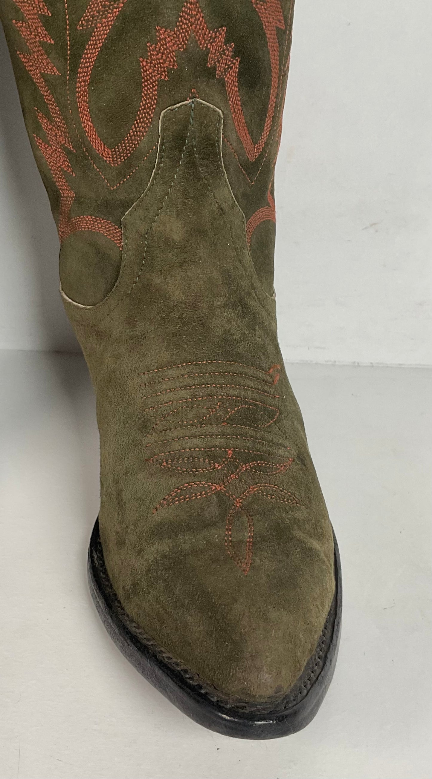 Vintage Hyer Cowboy Boots | 1980s | Olive Green Suede | Women’s 6.5 B