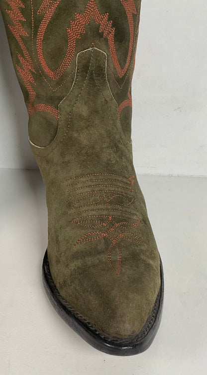 Vintage Hyer Cowboy Boots | 1980s | Olive Green Suede | Women’s 6.5 B