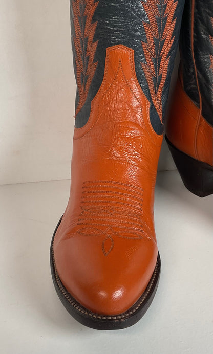 Vintage Panhandle Slim Tall Cowgirl Boots 6.5 C Pumpkin Orange Scallop Top