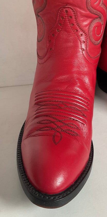 Honcho Custom Ruby Red Cowgirl Boots 8 A USA Made Scallop Top