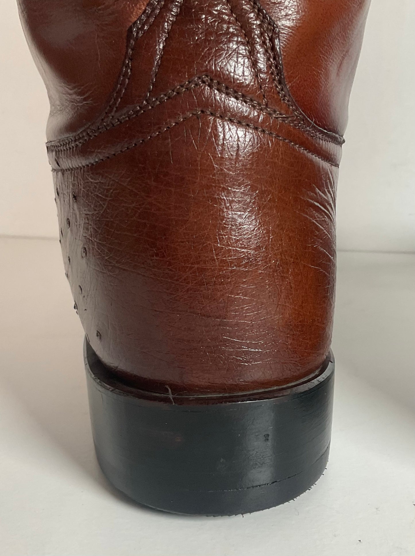 Vintage Lucchese Handmade Smooth Cigar Ostrich Roper Boots 10 D Exotic Cowboy