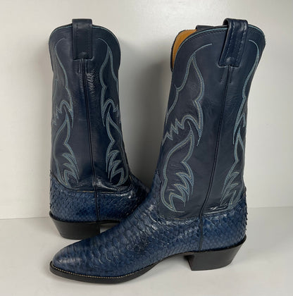 Vintage Nocona Python Snakeskin Cowboy Boots | USA Made | Royal Blue | 9.5 D
