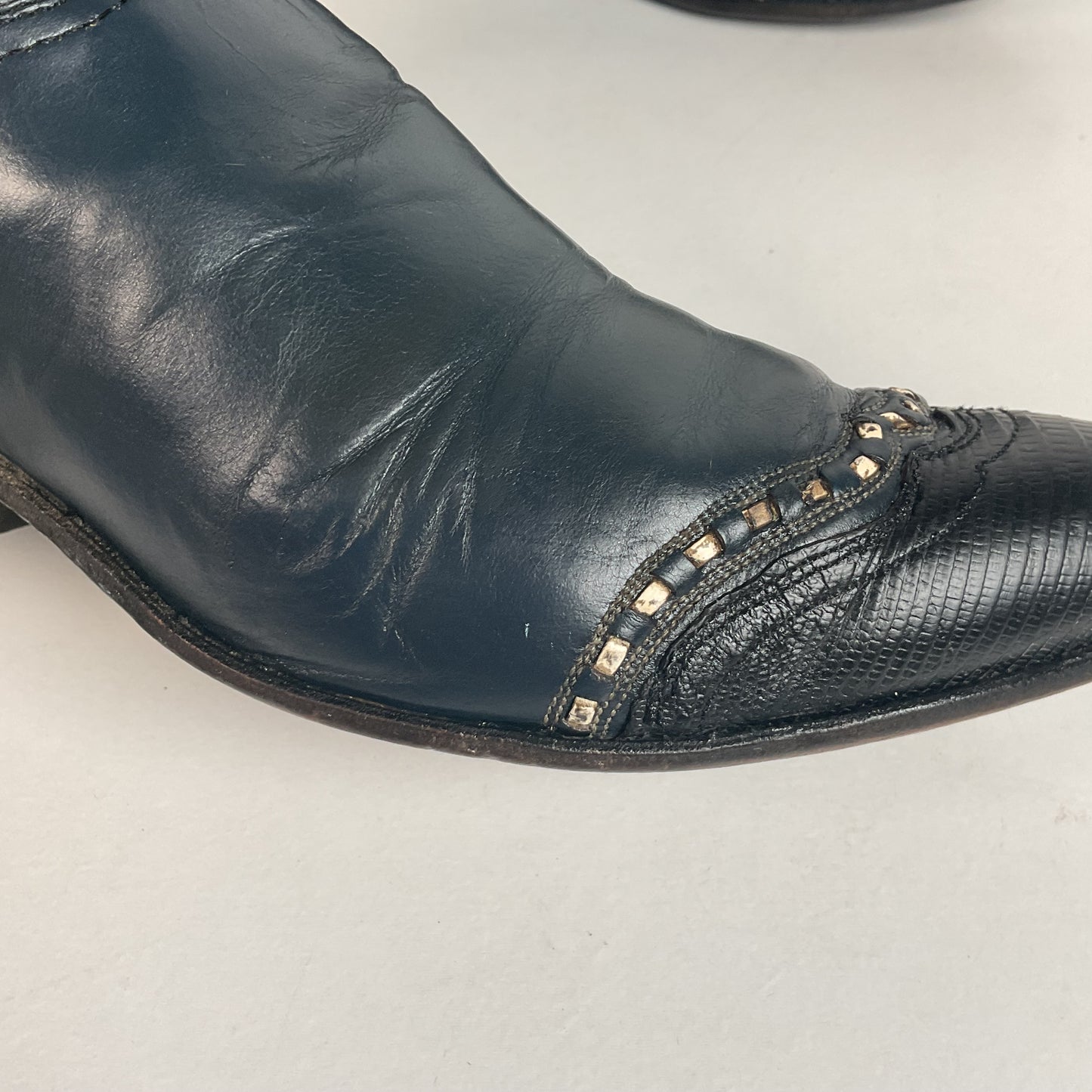 Vintage Tony Lama Navy Blue Cowgirl Boots 5.5 B Gold Label Lizard Wingtip