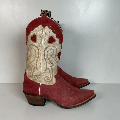Justin Vintage Collection Cowgirl Boots 7 B Tooled Heart Inlay Crystal Suede