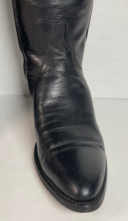 Vintage Lucchese Tall Cowgirl Boots 7 B USA Made Black Calf Skin