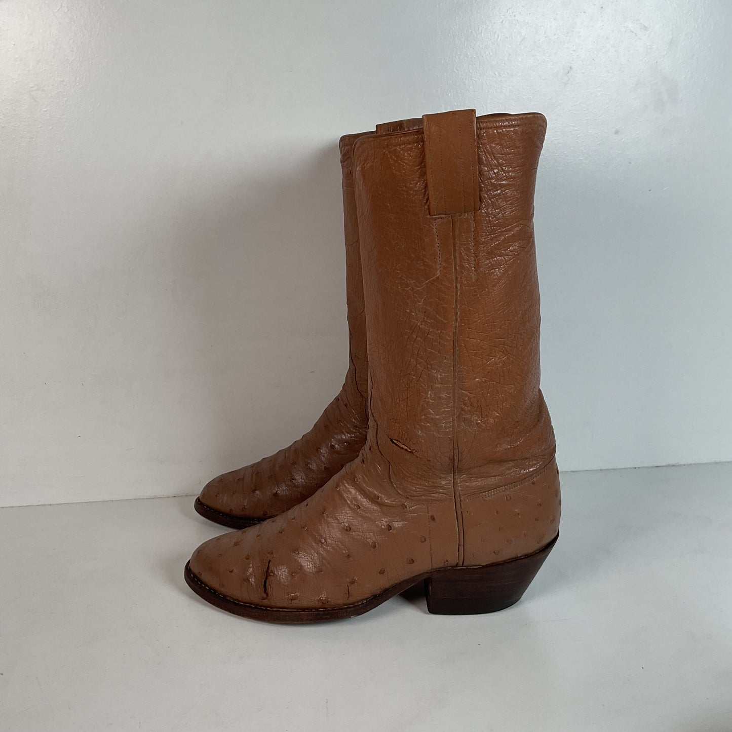 Vintage M.L. Leddy Full Ostrich Quill Cowboy Boots Custom Thrashed