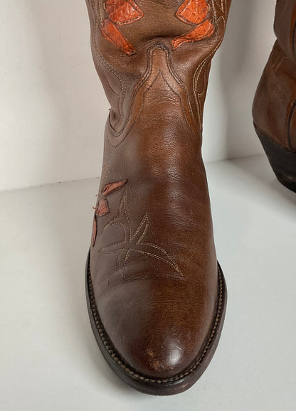 Vintage Dan Post Tulip Cowgirl Boots | Snakeskin | Men’s 8.5 | Women’s 9.5