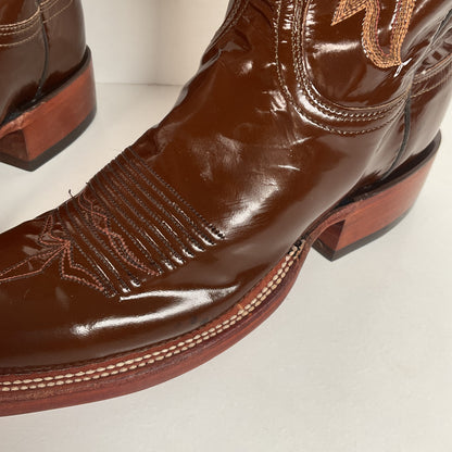 Lucchese 2000 Patent Leather Cowgirl Boots | Square Toe | Brown | USA Made | 6.5 C