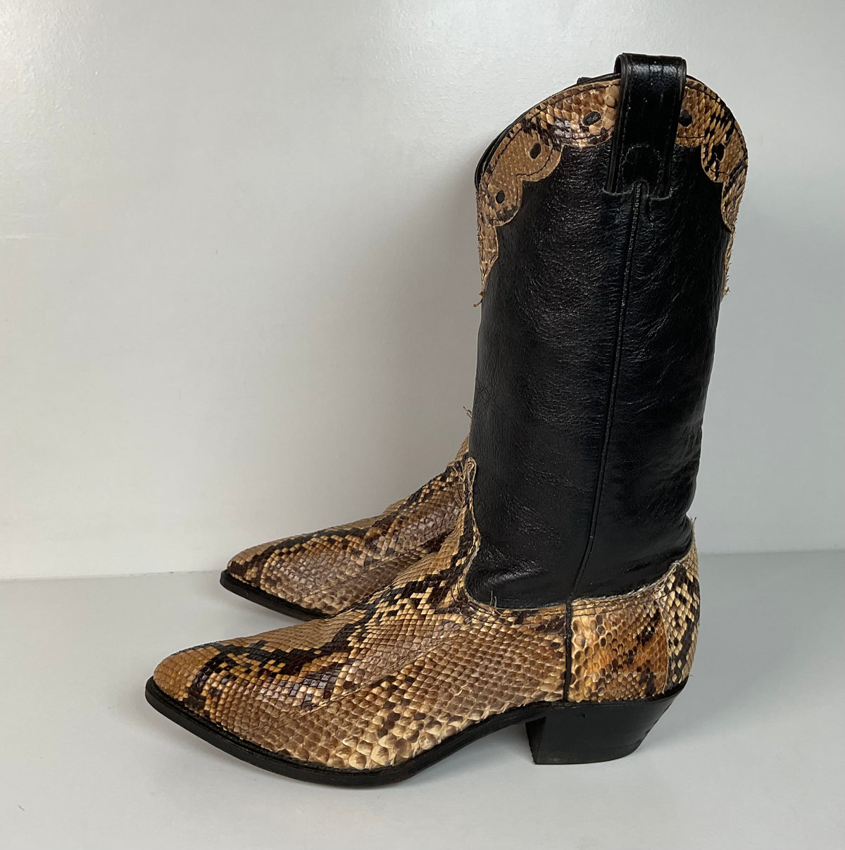 Vintage Abilene Snakeskin Cowgirl Boots | Tooled Python Overlay | Women’s 7.5 M