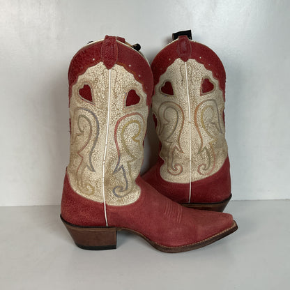 Justin Vintage Collection Cowgirl Boots 7 B Tooled Heart Inlay Crystal Suede