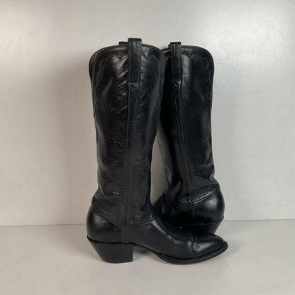 Vintage Lucchese Tall Cowgirl Boots 7 B USA Made Black Calf Skin