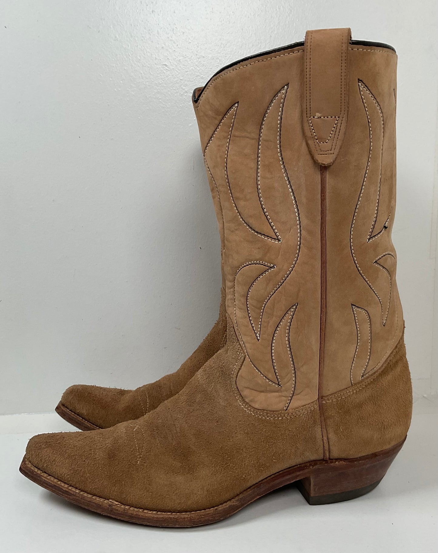 Vintage 1960s Rough Out Suede Cowboy Boots 10 D USA Made