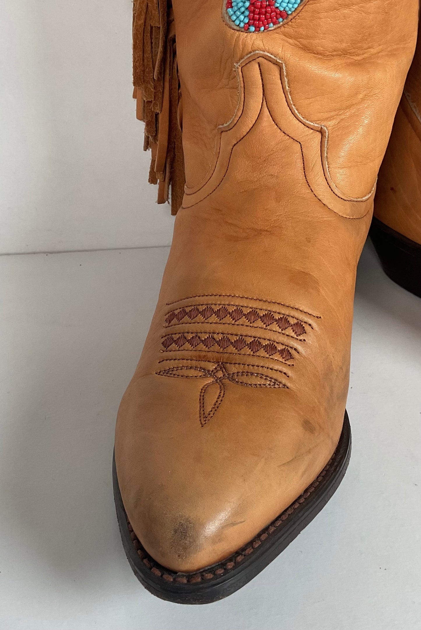 Vintage Code West Navajo Fringe Cowgirl Boots 8.5 M USA Made