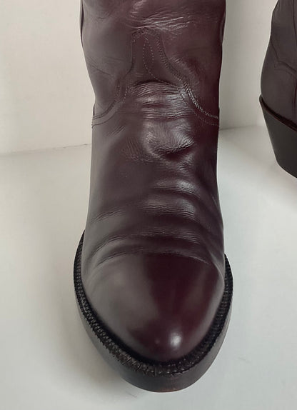 Vintage J. B. Hill Burgundy Calf Cowgirl Boots | Silver Concho Custom | 6.5 B