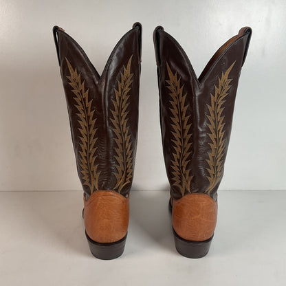 Vintage Tony Lama Gold Label Cowboy Boots — Pecan Bull Shoulder — Men’s 9 D