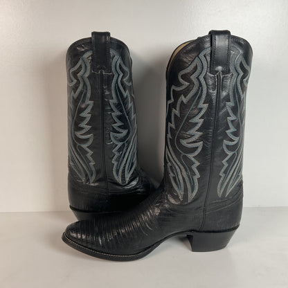 Vintage Justin Lizard Teju Cowboy Boots | USA Made | Black | Narrow | Men’s 12 B