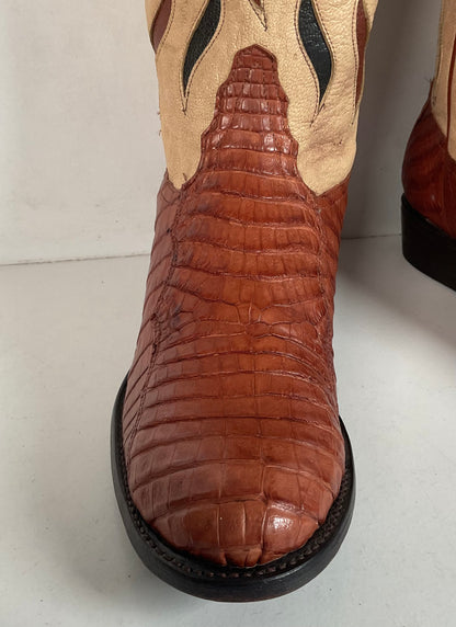 Tony Lama Royal Caiman Cowgirl Boots 7.5 M Belly Cut Tooled