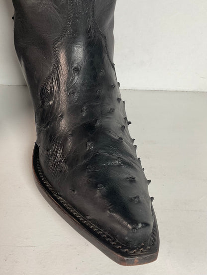 Justin Reba Tall Cowgirl Boots | Black Ostrich Quill | USA Made | 8 B