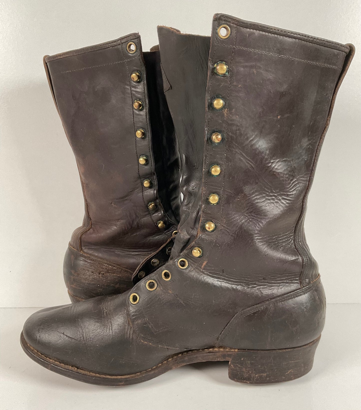 Vintage 1950s Montgomery Ward Pole Climber Boots 8.5 E Spiked Smokejumper USA