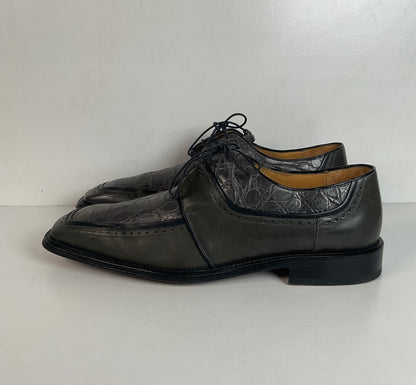 Mezlan Grey Crocodile Derby Shoes 10 M Exotic Bias Cut
