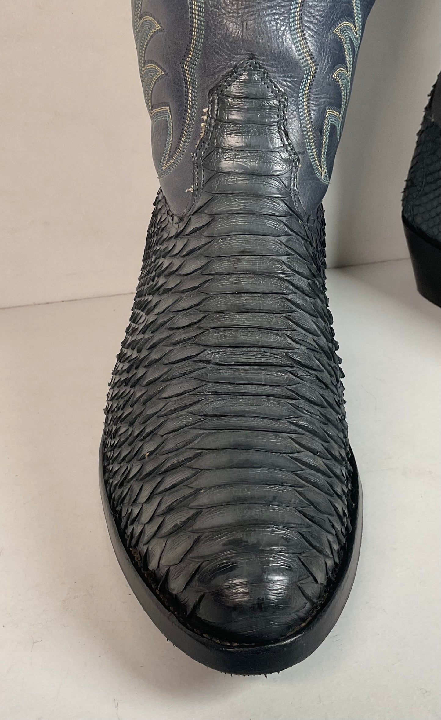 Vintage Nocona Dark Blue Python Snakeskin Cowboy Boots 12 D USA Made