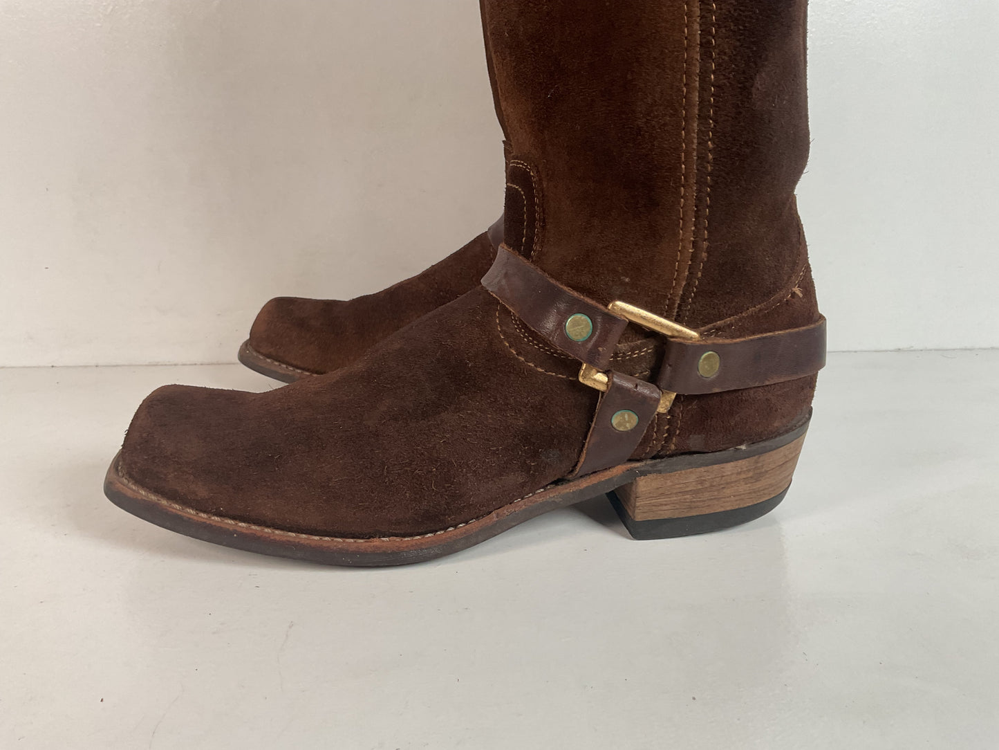 1970s Sears Chocolate Suede Harness Boots Men’s 10 B (Narrow) USA Made