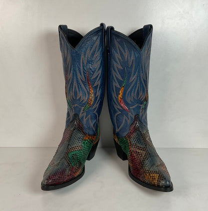 Vintage Dan Post Rainbow Python Cowgirl Boots 8 M Front Cut Tooled Inlay