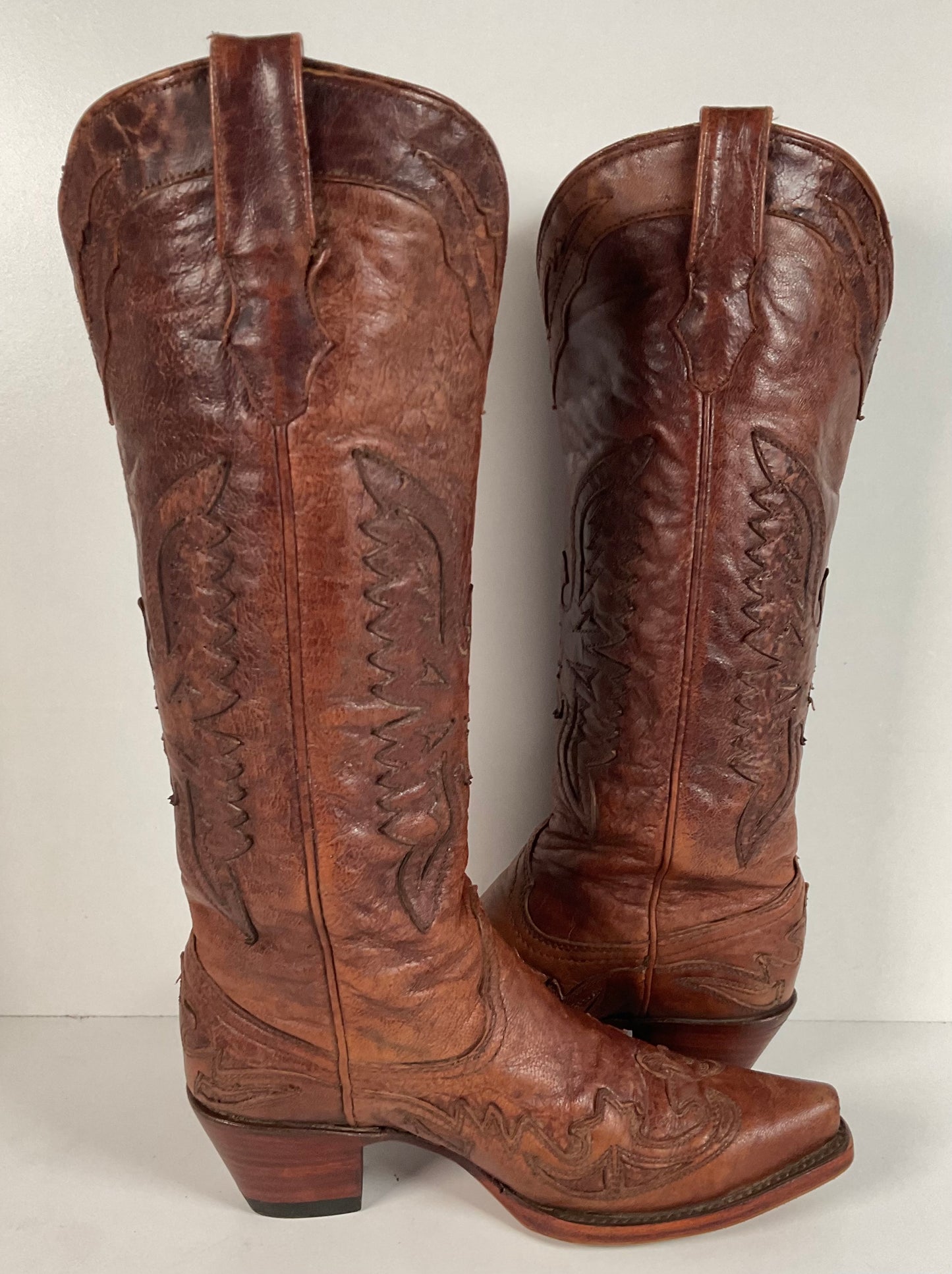 Corral Distressed Leather Thunderbird Cowgirl Boots 8.5 M Overlay Tall