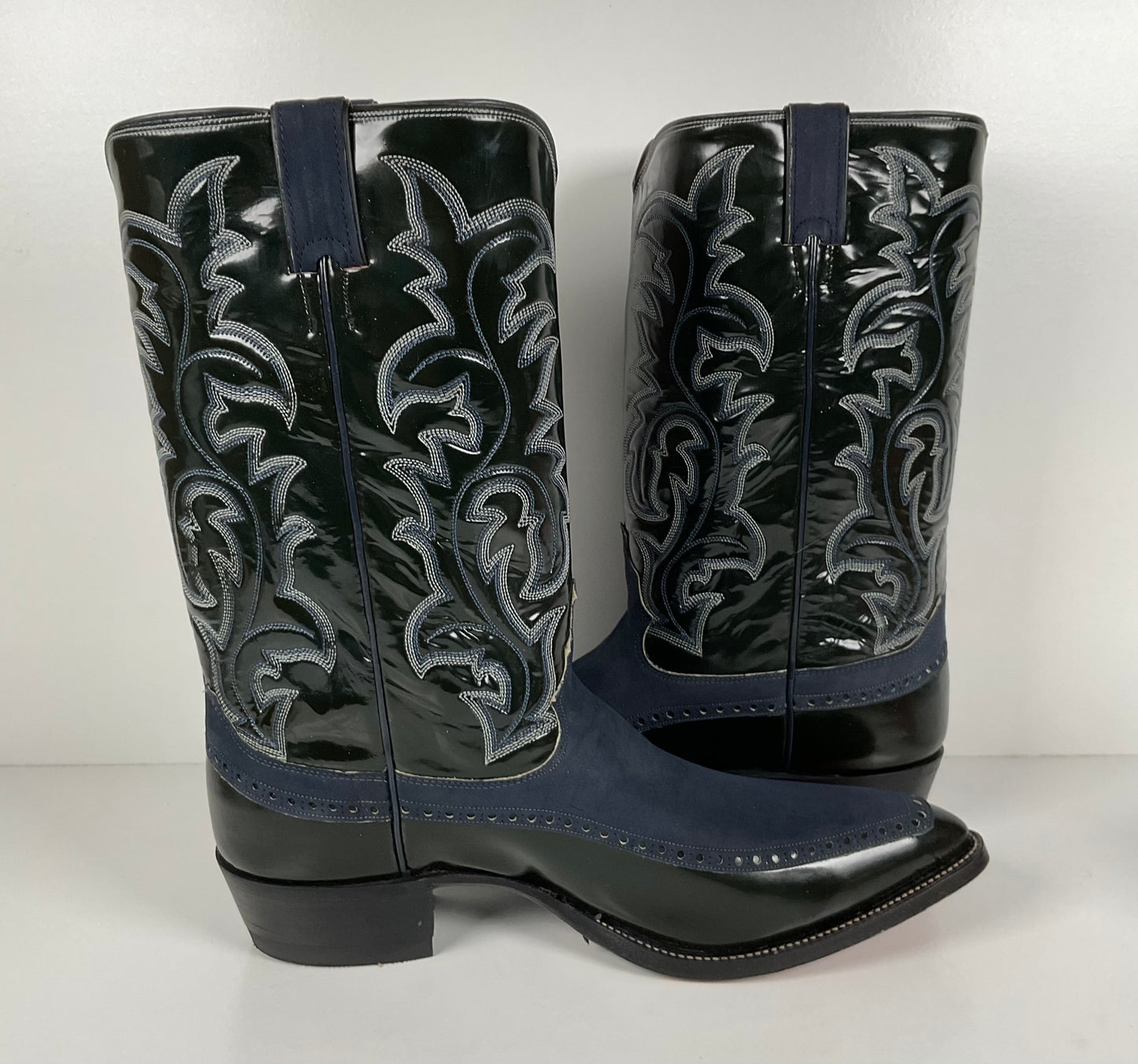 Vintage Justin Algonquin Toe Cowboy Boots | Royal Blue | Patent Leather | 12 EE