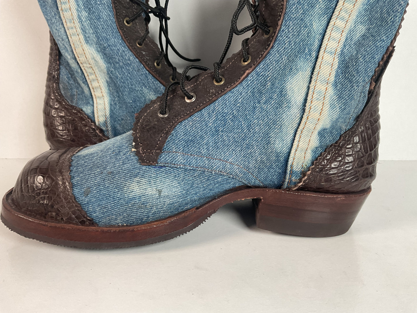 Denim Packer Boots | Caiman Cap Toe | Shark Skin Collar | Men’s 8 | Women’s 9.5