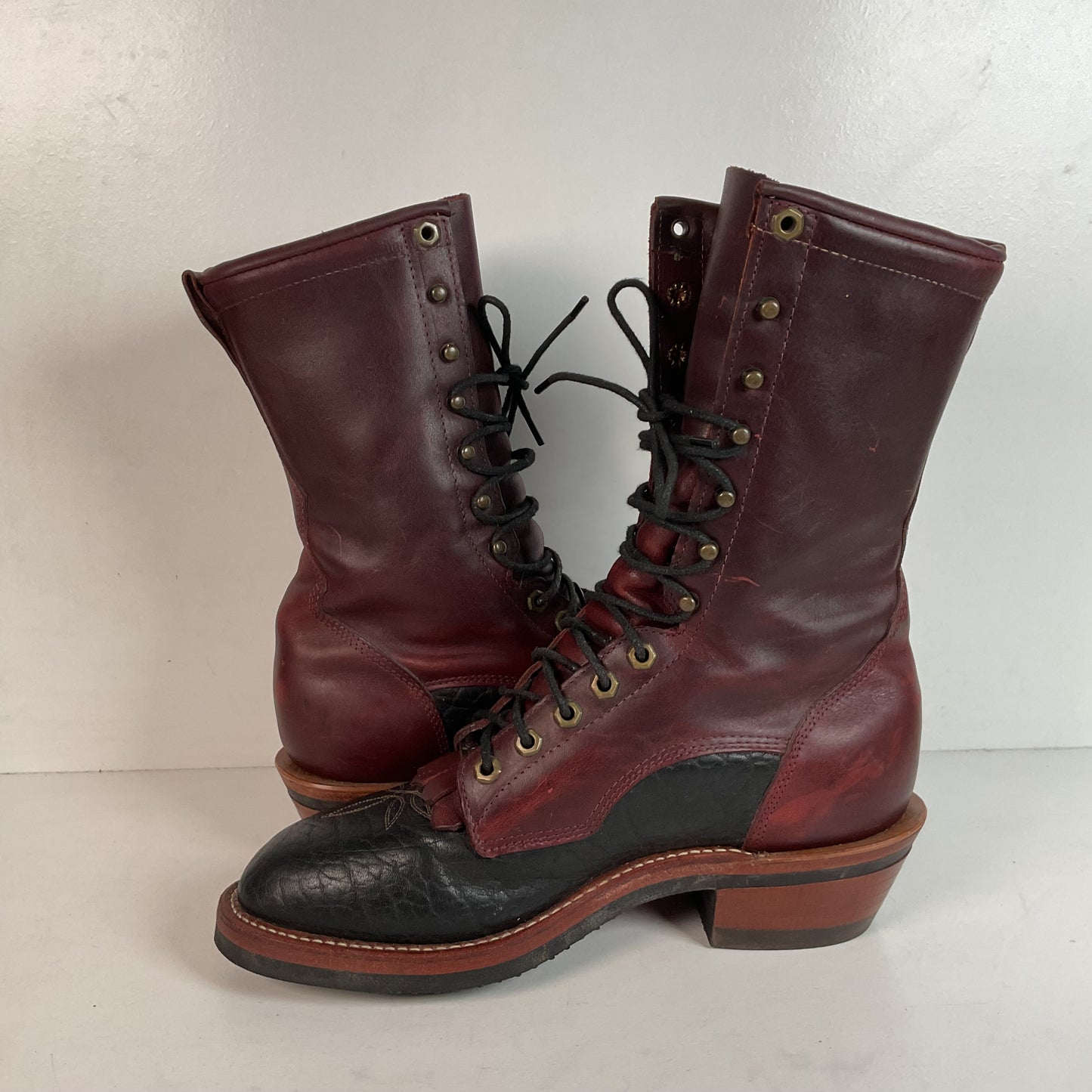 Tony Lama Kiltie Packer Boots 9 D Bullhide Western Lace Up