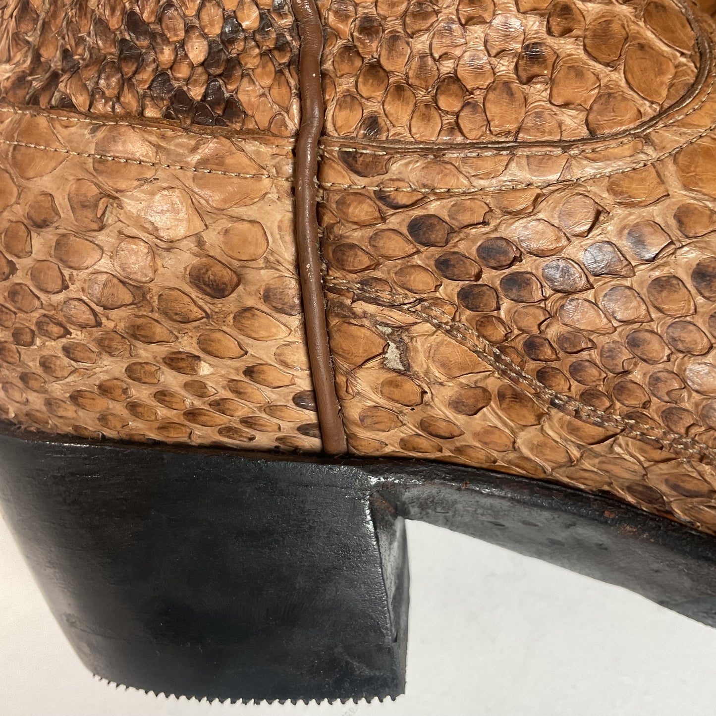 Vintage Full Python Snakeskin Cowboy Boots 8 D Back Cut Recraft