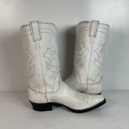 Vintage 1960s Justin White Cowboy Boots Men's 10 B | Women’s 11 Old Fort Worth Label