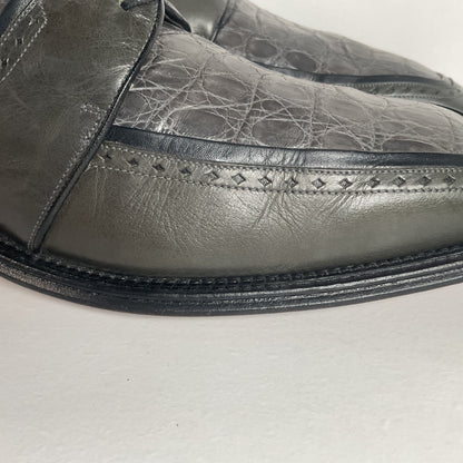 Mezlan Grey Crocodile Derby Shoes 10 M Exotic Bias Cut