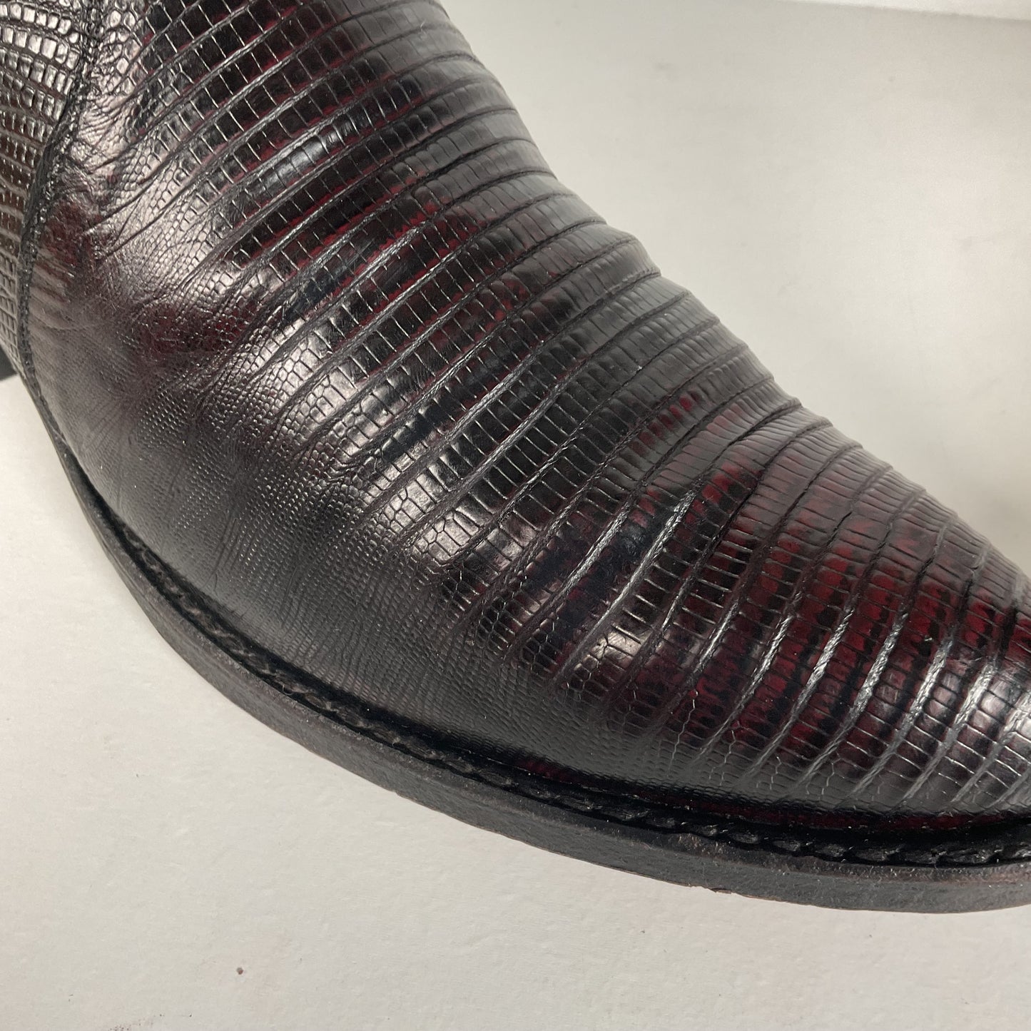 Vintage Dan Post Teju Lizard Cowboy Boots | USA Made | Black Cherry | Men’s 9 D