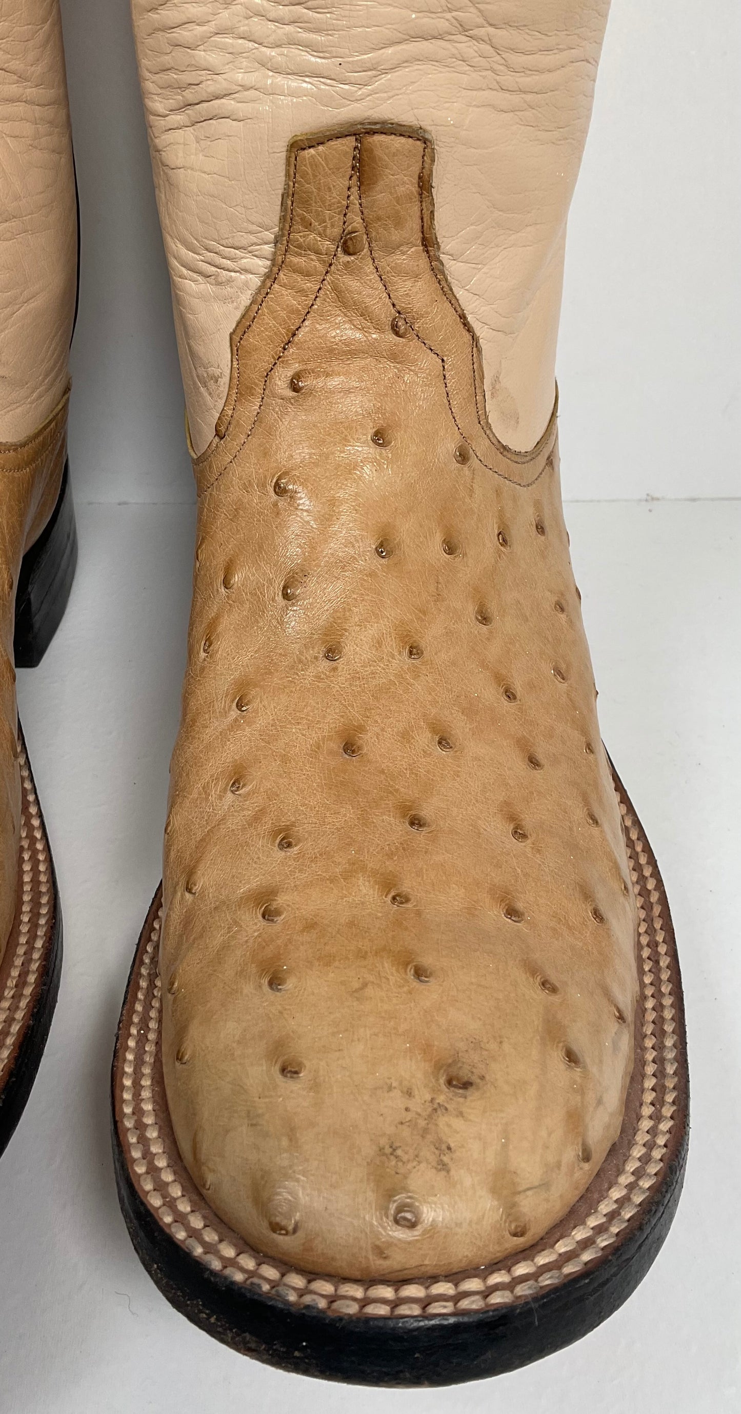 Rios Of Mercedes Exotic Ostrich Quill Roper Boots 9.5 B Golden Tan