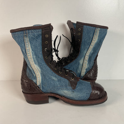 Denim Packer Boots | Caiman Cap Toe | Shark Skin Collar | Men’s 8 | Women’s 9.5