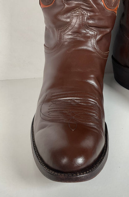 Vintage Justin Cowboy Boots | Brown Calf | Tooled Inlays | USA Made | Men’s 10 D