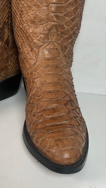 Vintage Full Python Snakeskin Cowboy Boots 8 D Back Cut Recraft