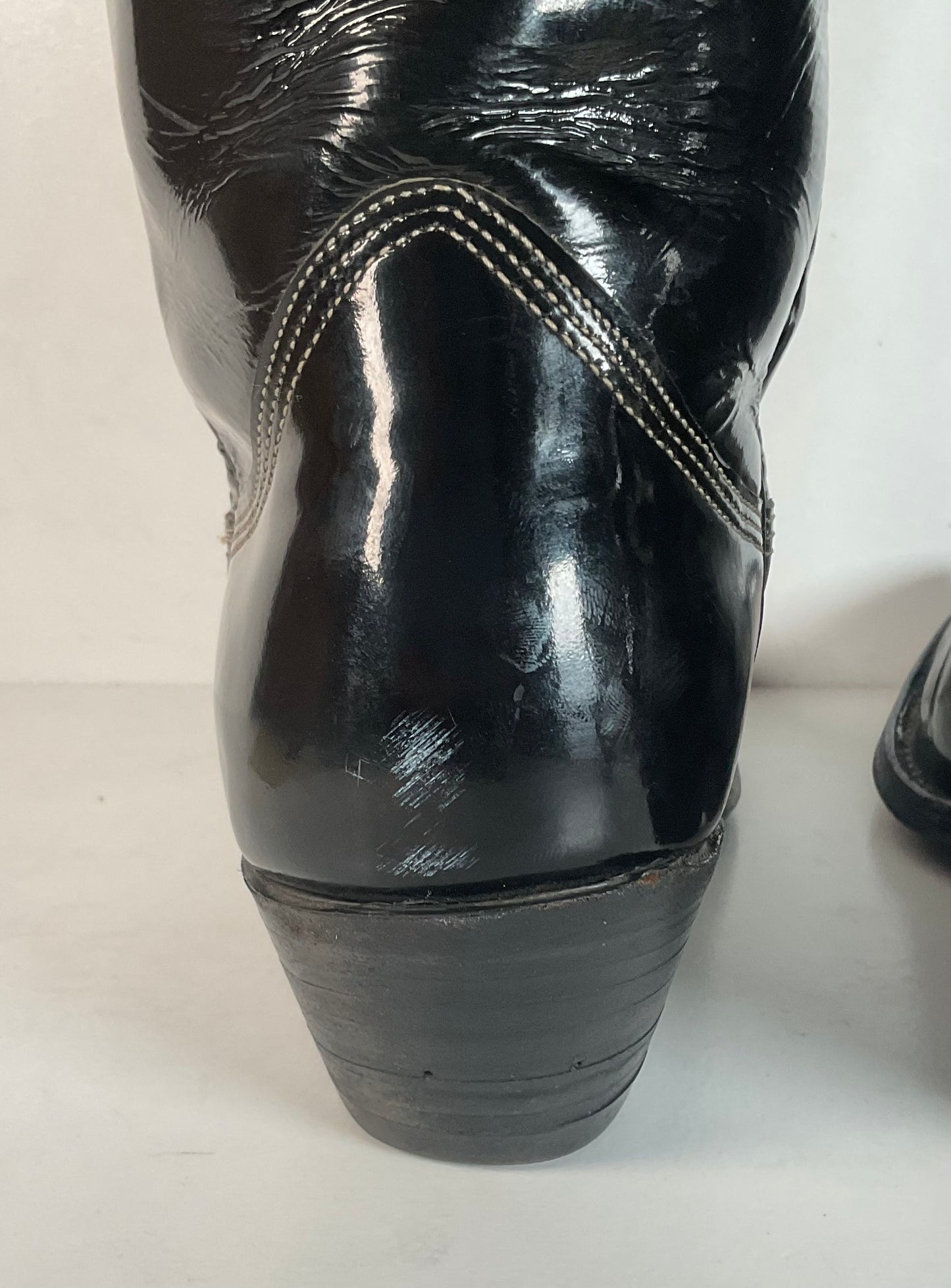 Vintage Nocona Patent Leather Cowboy Boots 9 D Glossy Old Black Label