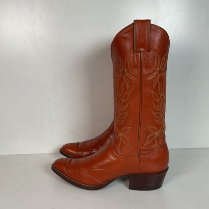 Vintage Justin Burnt Orange Cowgirl Boots 7 C USA Made