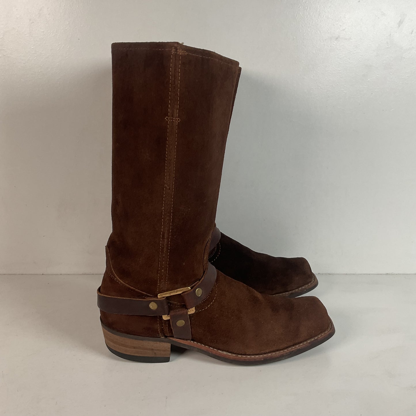 1970s Sears Chocolate Suede Harness Boots Men’s 10 B (Narrow) USA Made