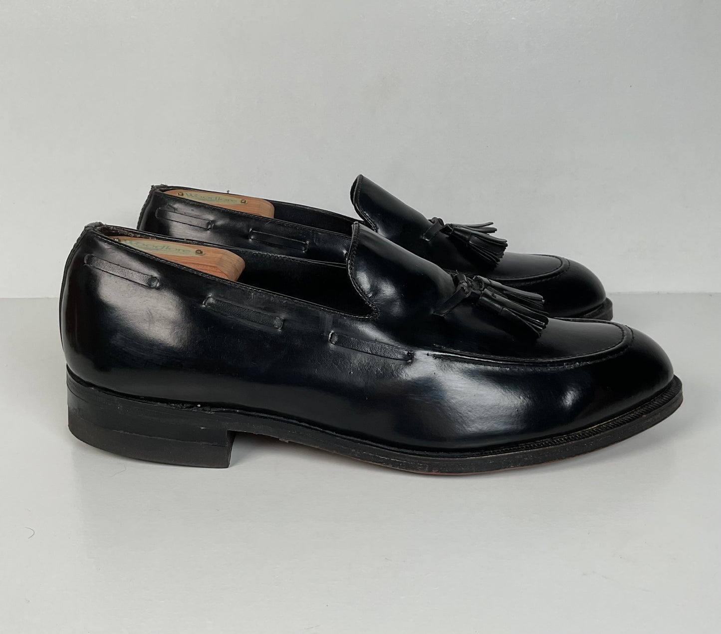 Vintage Florsheim Tassel Loafers | USA Made | Black Veal | High Shine | 10 EEE