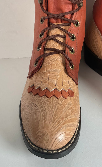 Vintage Laredo Women’s Kiltie Packer Boots 8 M Granny Tooled