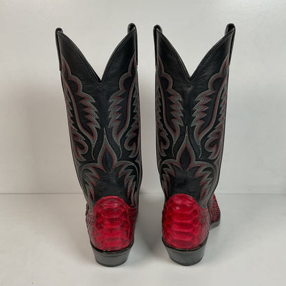 Vintage Laredo Ruby Red Python Snakeskin Cowboy Boots 8 D USA Made Back Cut
