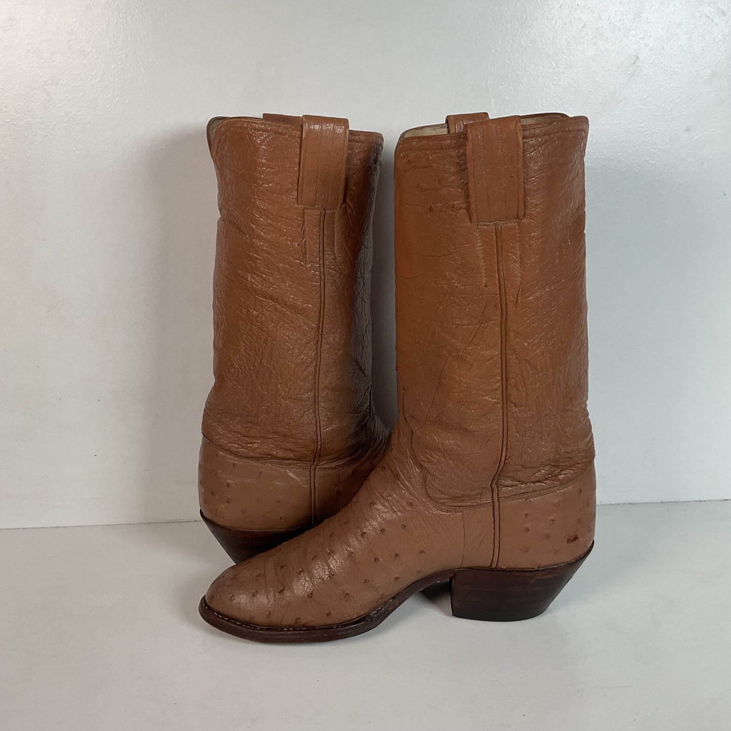 Vintage M.L. Leddy Full Ostrich Quill Cowboy Boots Custom Thrashed