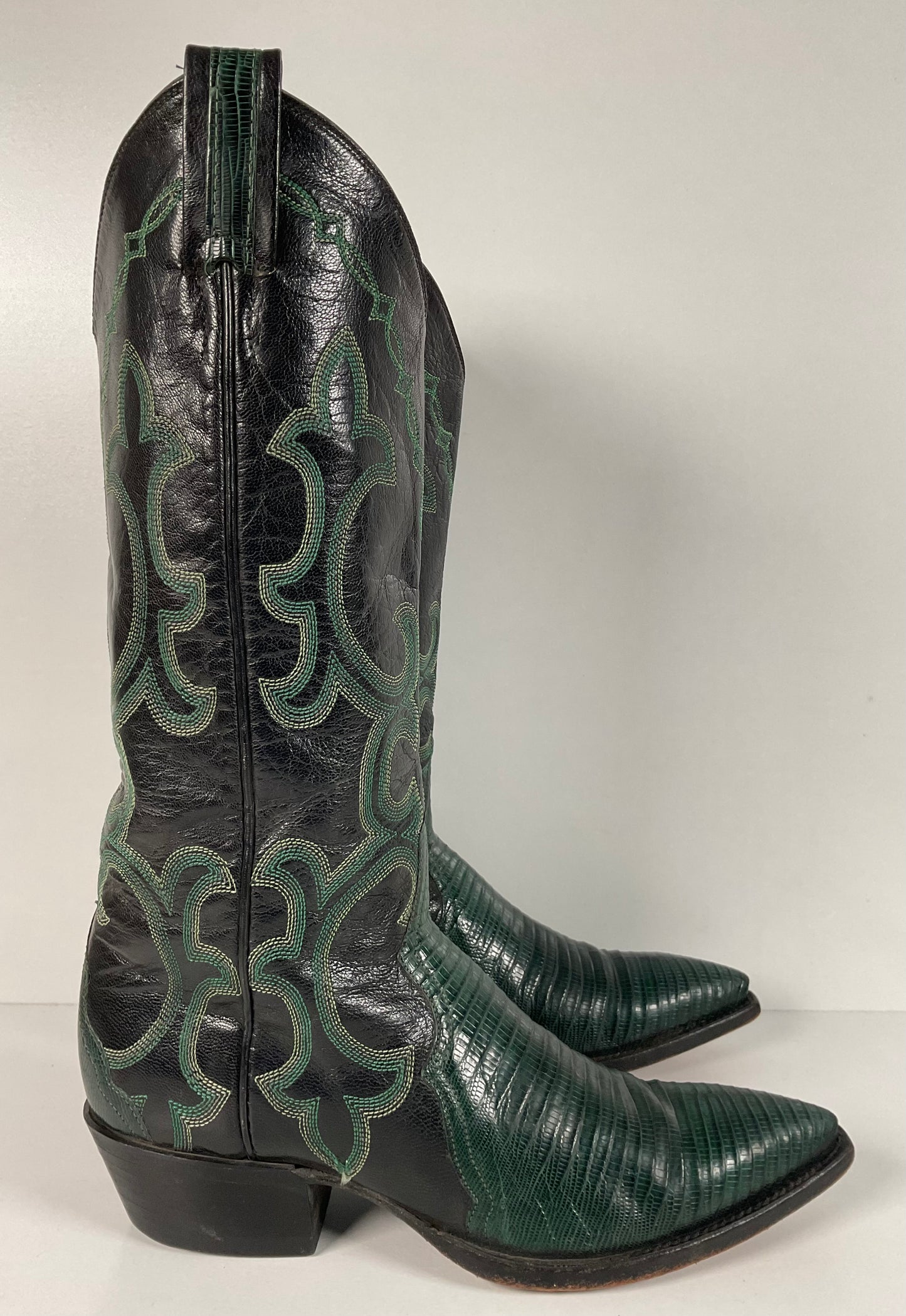 Vintage Larry Mahan Emerald Green Cowgirl Boots 7.5 B Lizard Vamp Triad