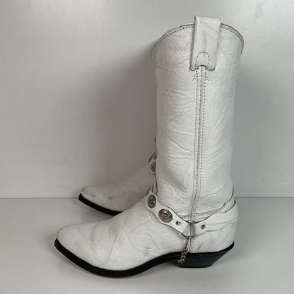 Abilene Wedding White Western Harness Boots 7.5 M Cowgirl