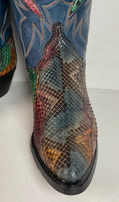 Vintage Dan Post Rainbow Python Cowgirl Boots 8 M Front Cut Tooled Inlay