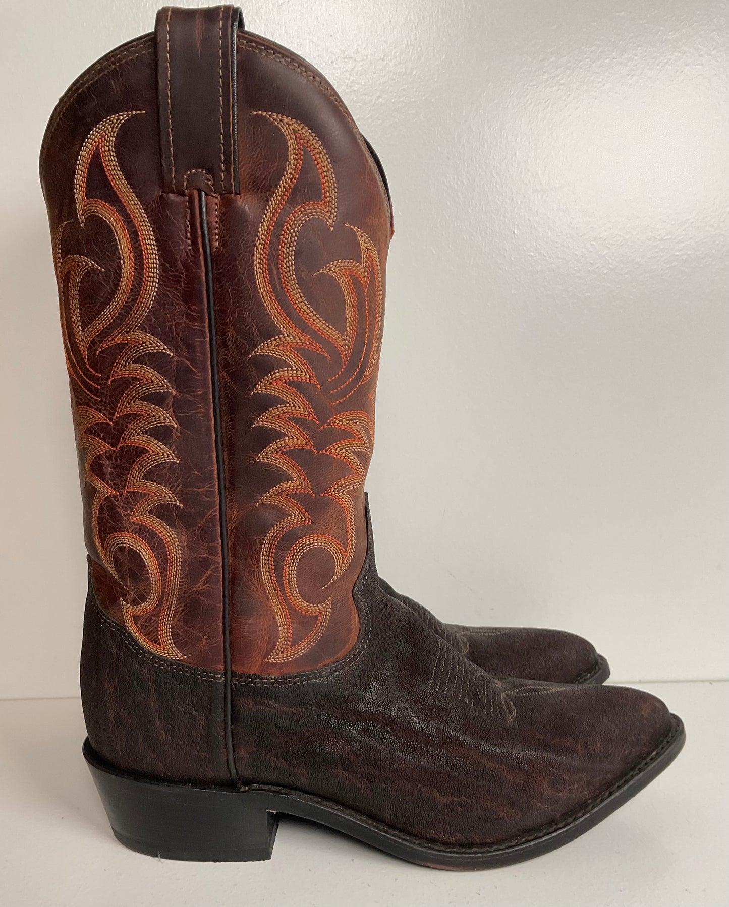 Tony Lama Men’s Vintage Chocolate Elephant Cowboy Boots 8.5 D Goat Top Exotic